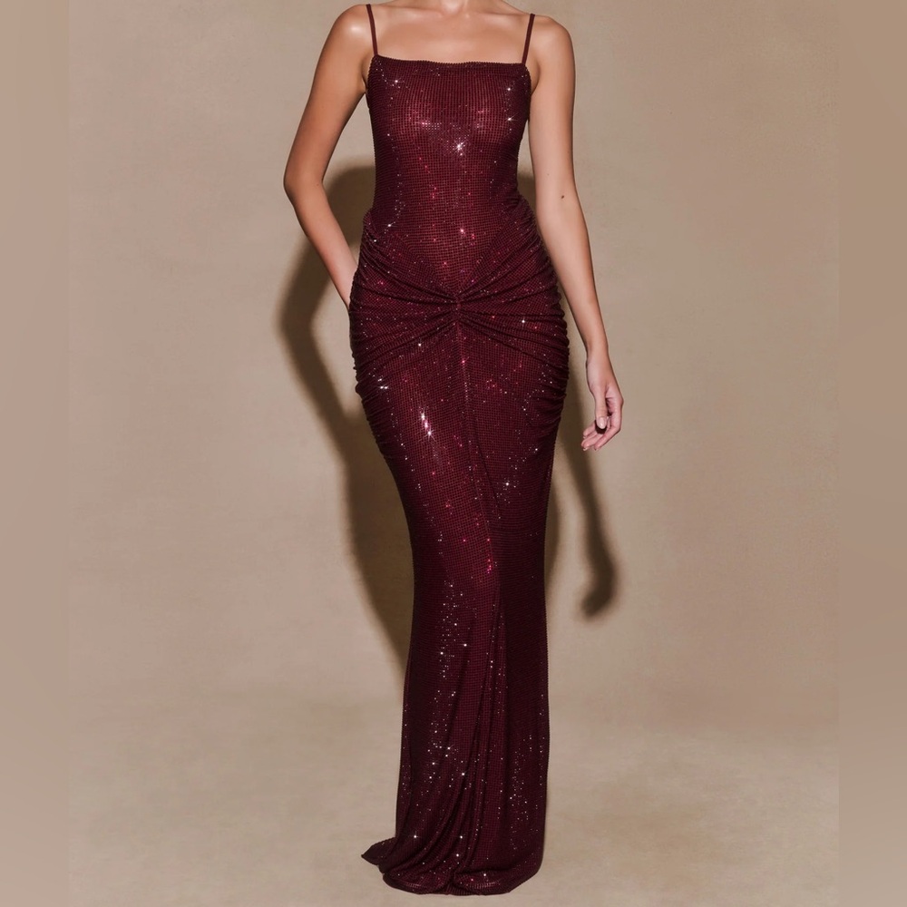 Roisin Diamante Maxi Dress - Mahogany